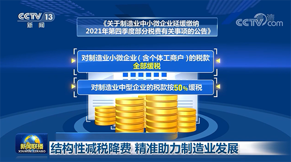 央视《新闻联播》：结构性减税降费 精准助力制造业发展